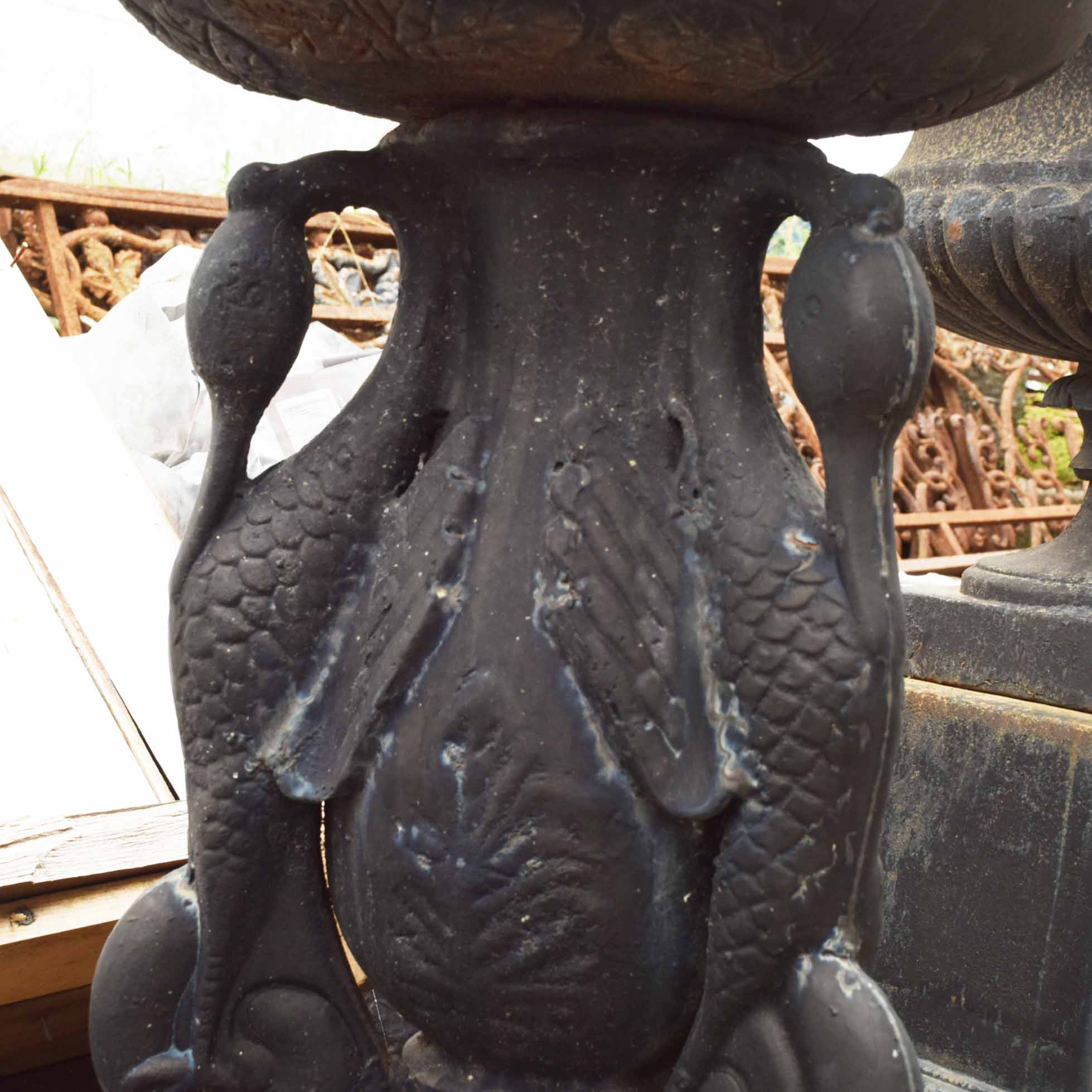 Cast Iron Garden Urn With Crane Motif