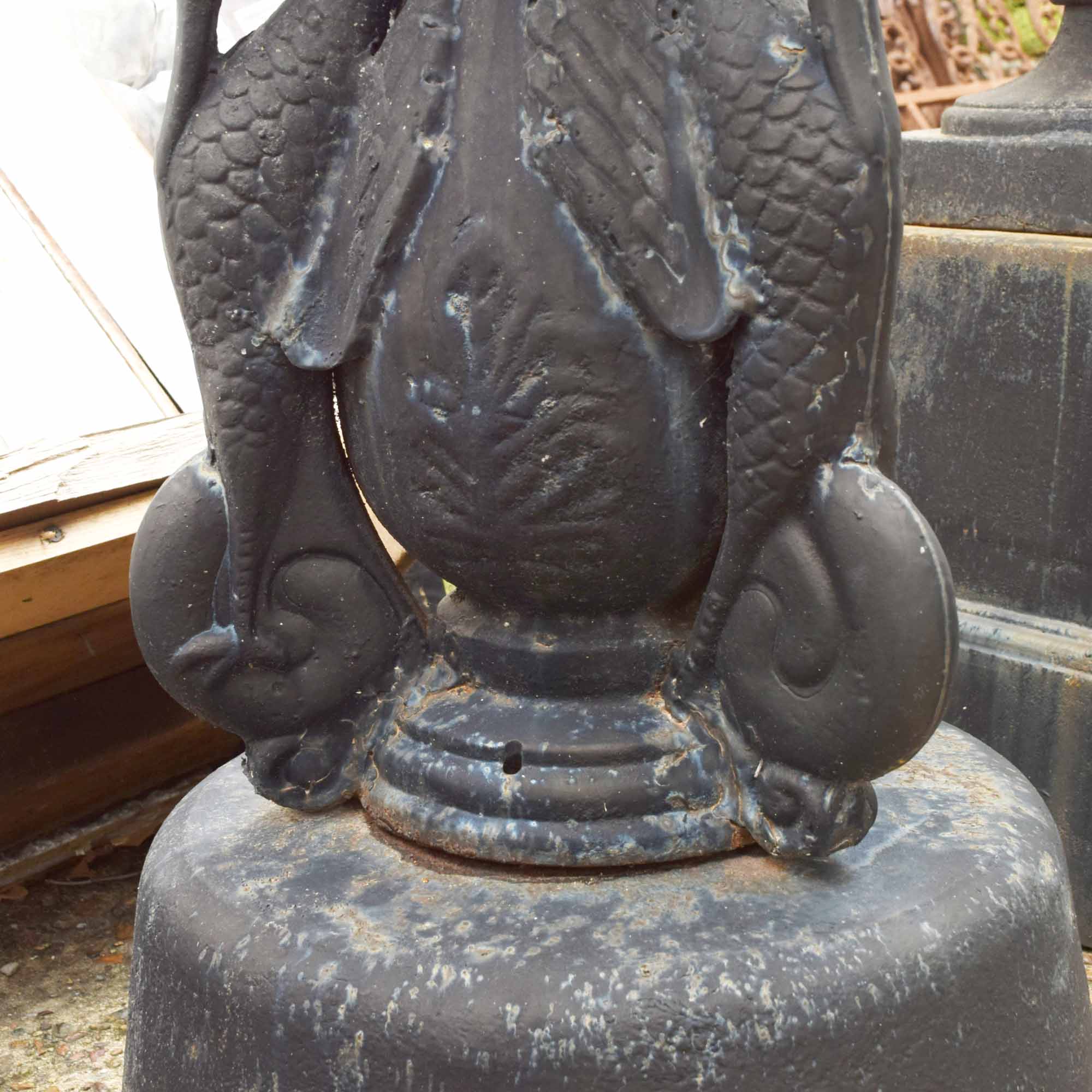 Cast Iron Garden Urn With Crane Motif