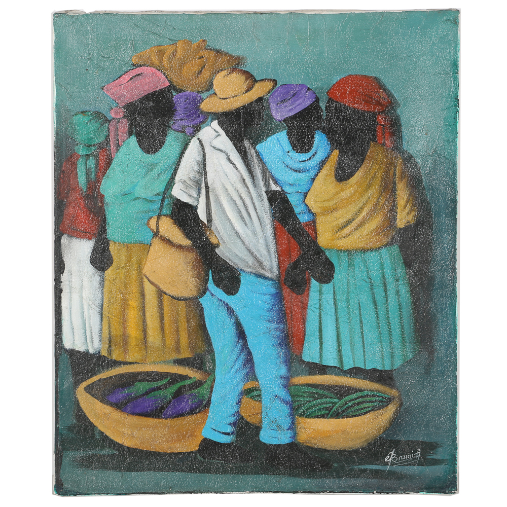 Brunish Signed African Inspired Acrylic Painting