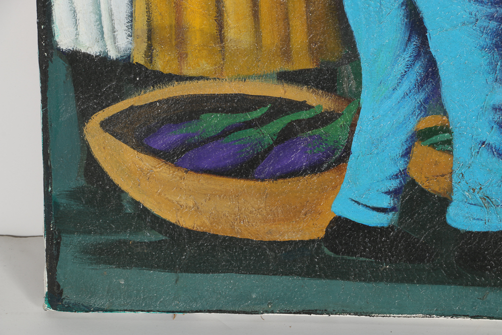 Brunish Signed African Inspired Acrylic Painting