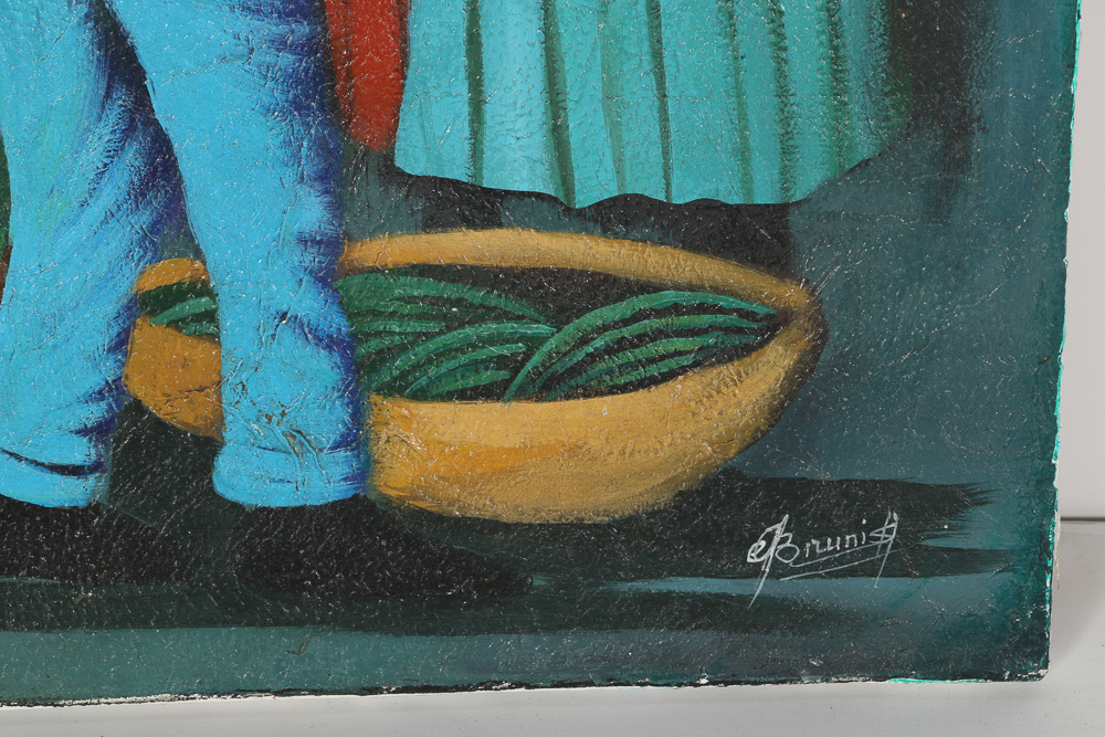 Brunish Signed African Inspired Acrylic Painting