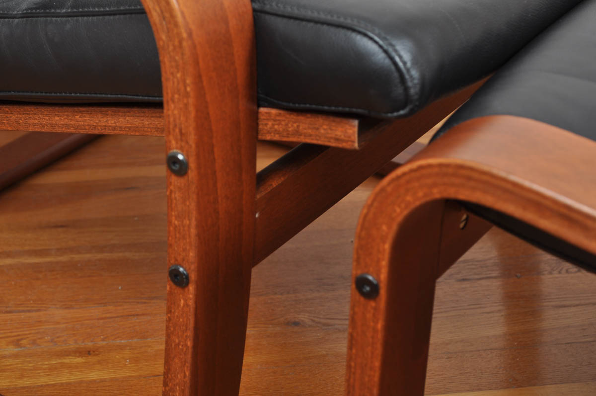 Contemporary Ikea "Poäng" Leather Chair and Ottoman