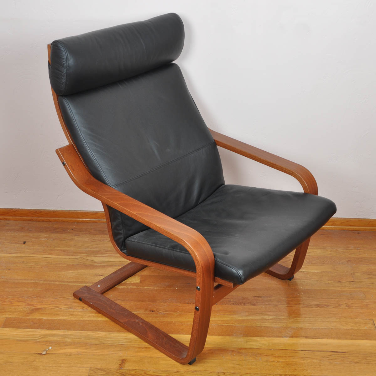 Contemporary Ikea "Poäng" Leather Chair and Ottoman