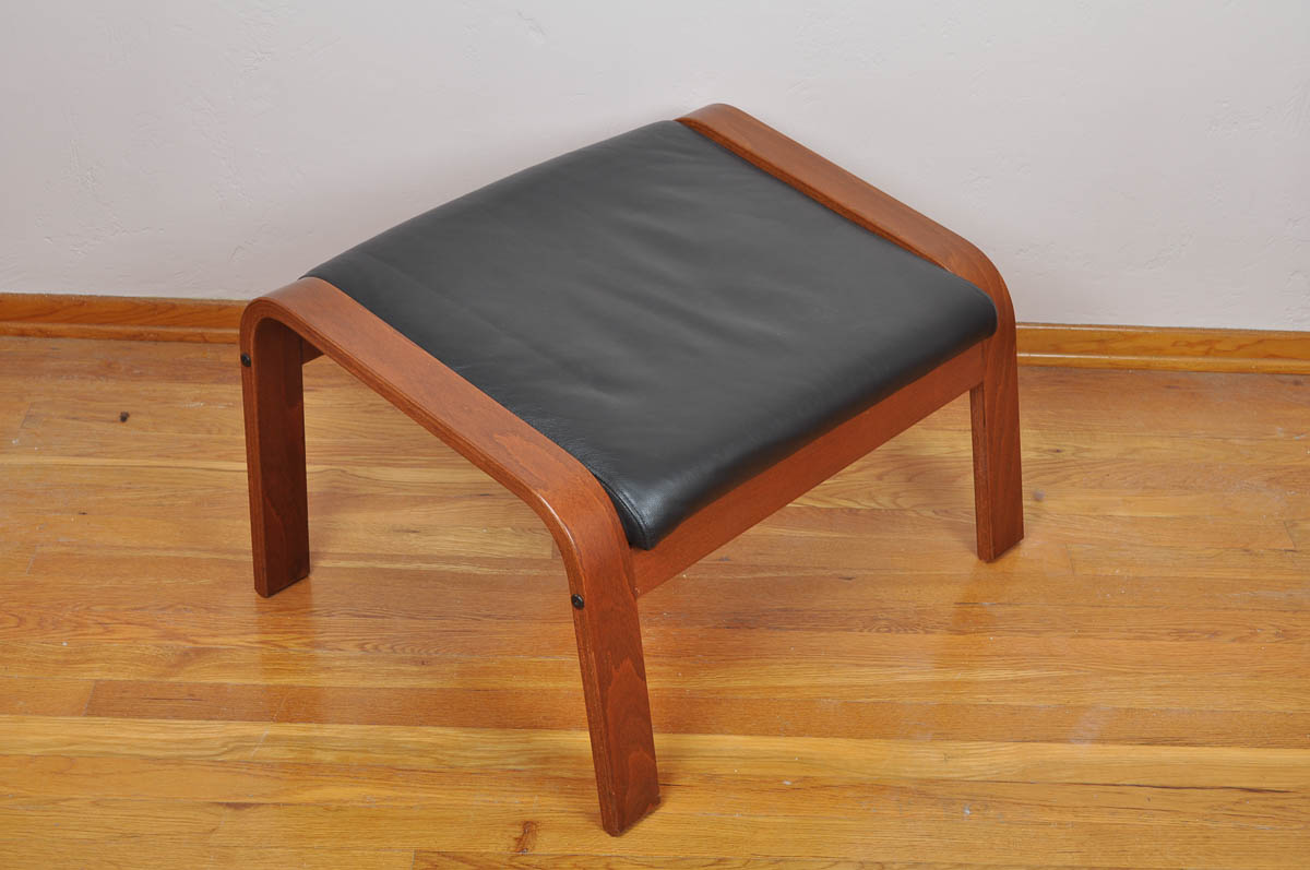 Contemporary Ikea "Poäng" Leather Chair and Ottoman