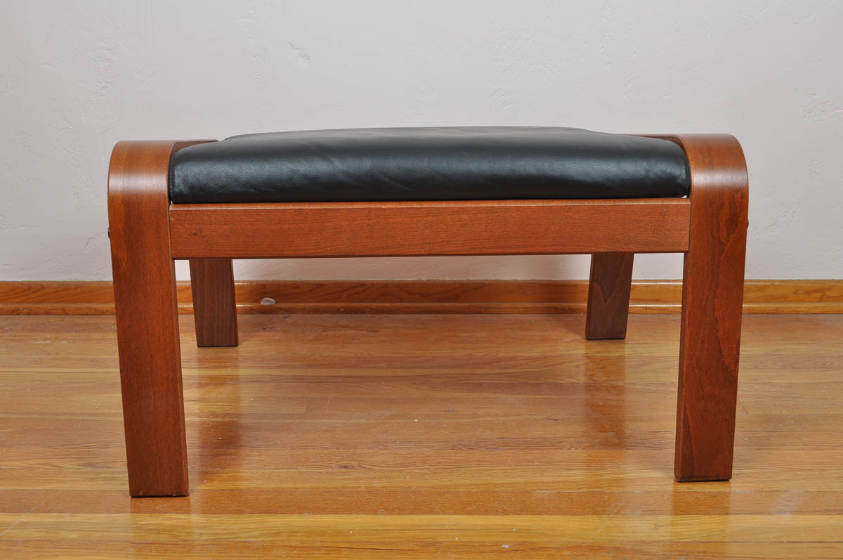 Contemporary Ikea "Poäng" Leather Chair and Ottoman