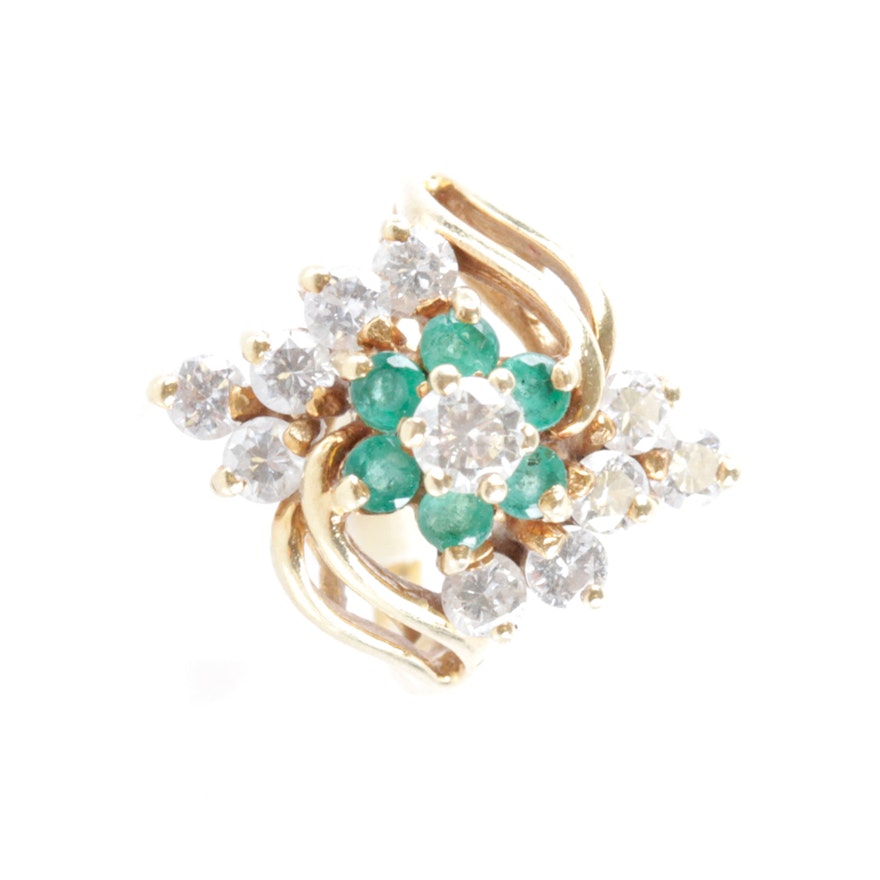 18K Yellow Gold Diamond and Emerald Ring