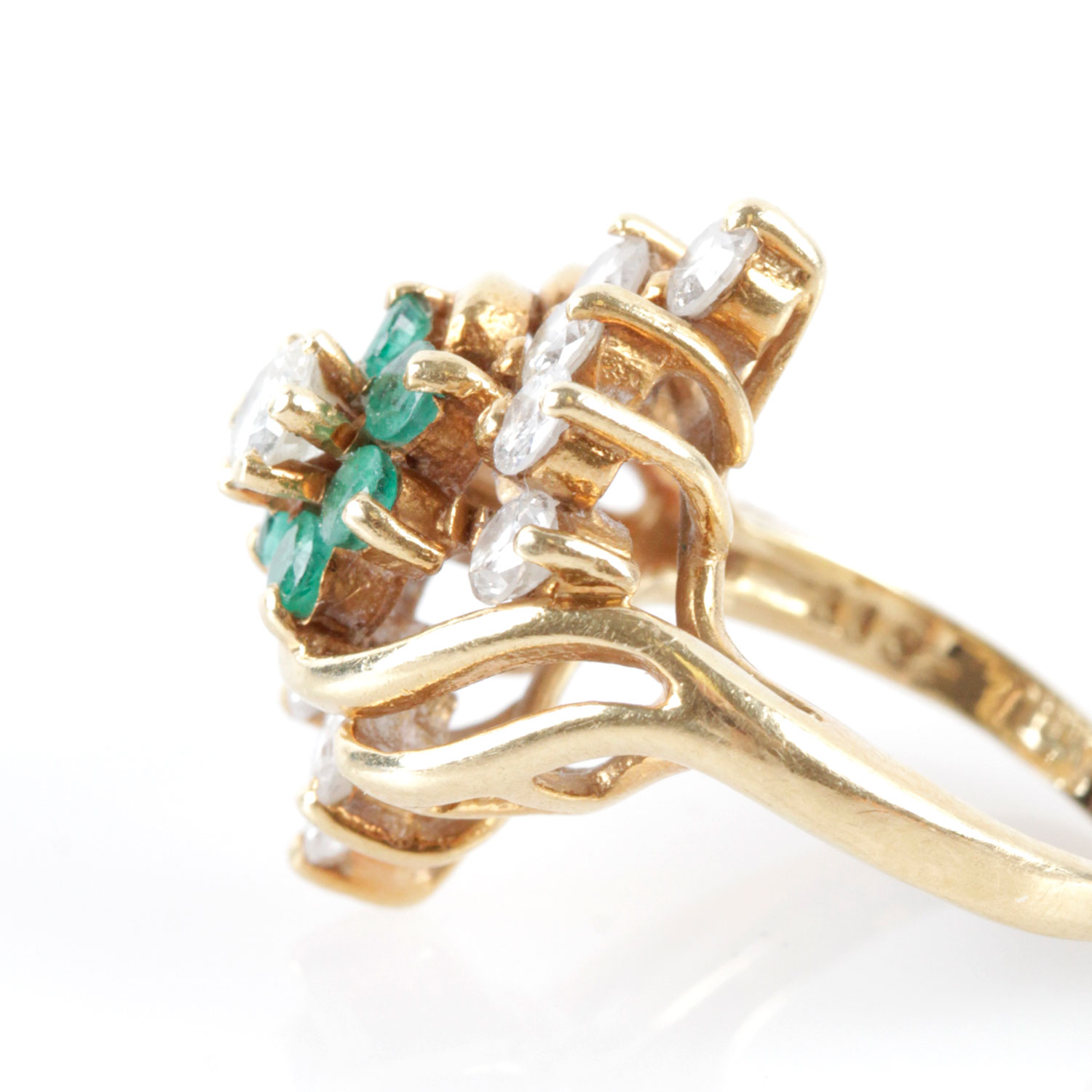 18K Yellow Gold Diamond and Emerald Ring