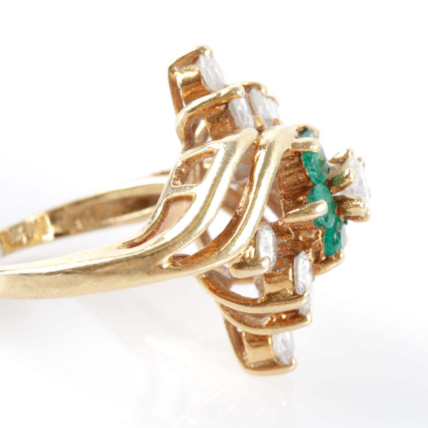 18K Yellow Gold Diamond and Emerald Ring