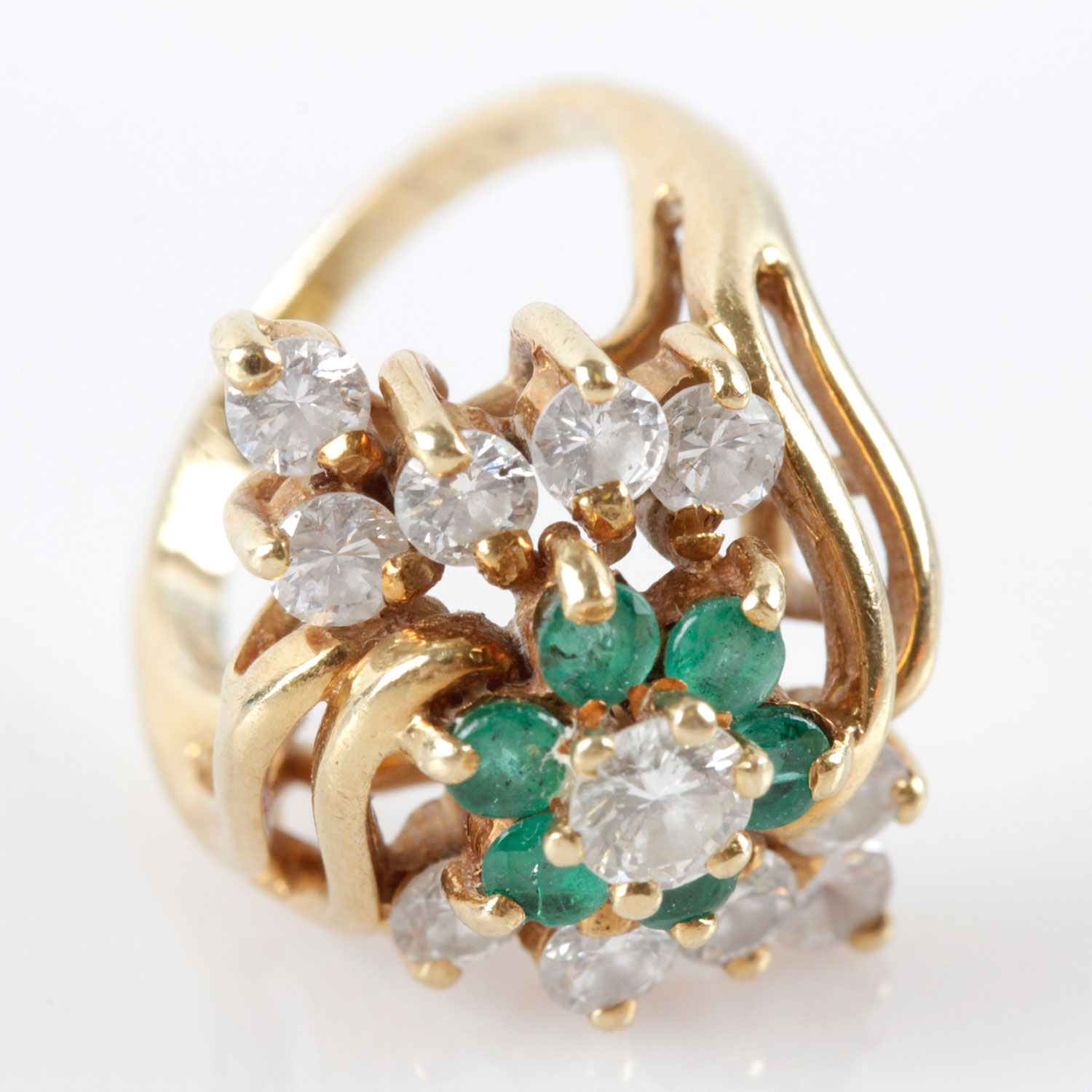18K Yellow Gold Diamond and Emerald Ring