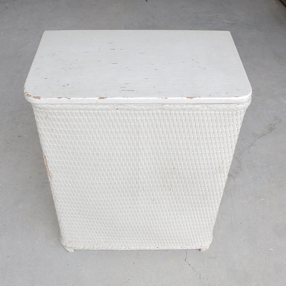 Vintage White Wicker Hamper