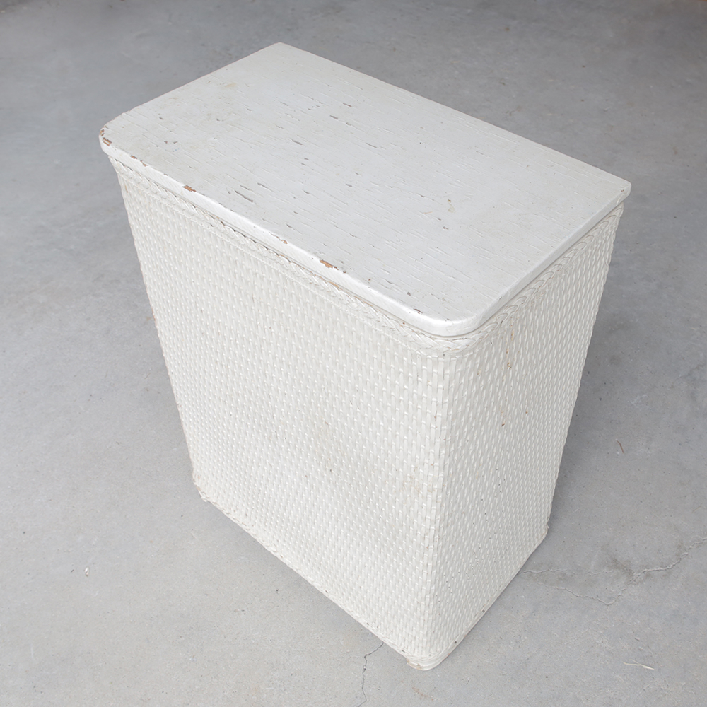 Vintage White Wicker Hamper