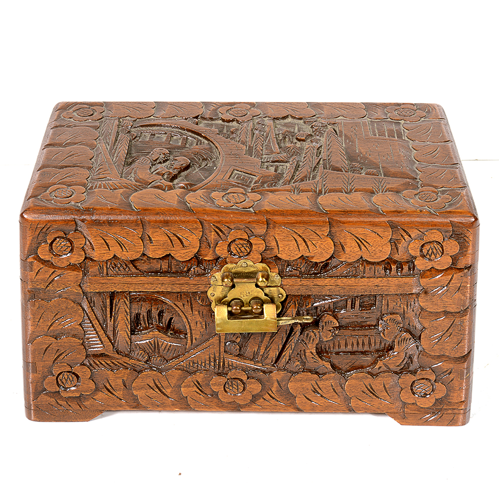 Chinese Carved Camphor Wood Jewelry Box
