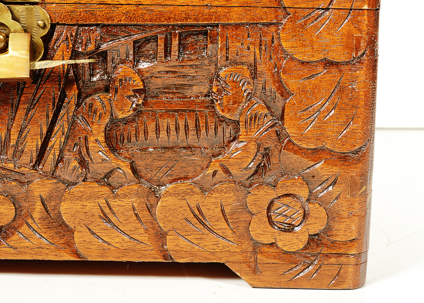 Chinese Carved Camphor Wood Jewelry Box
