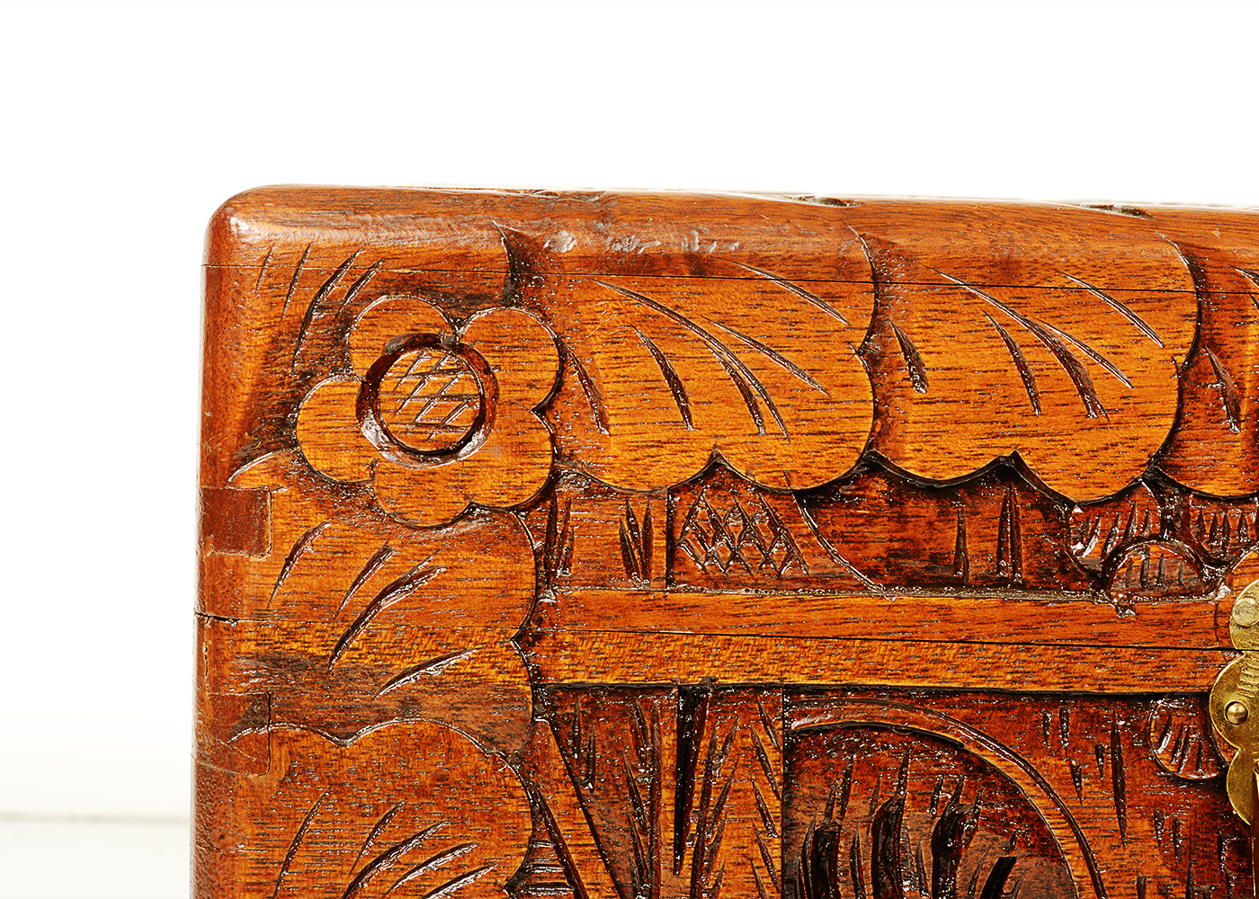 Chinese Carved Camphor Wood Jewelry Box