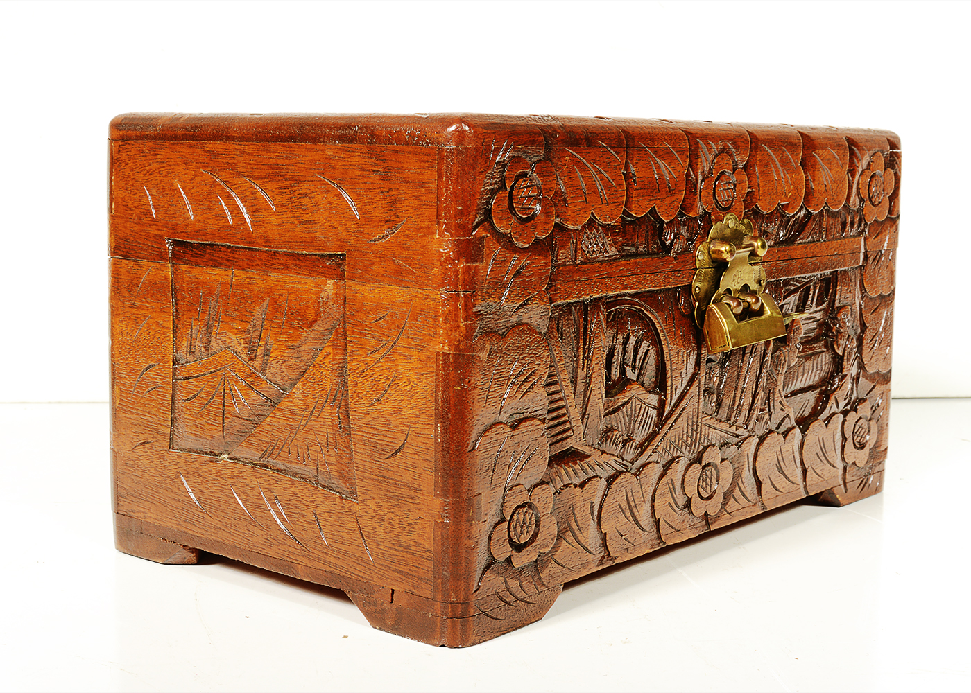 Chinese Carved Camphor Wood Jewelry Box
