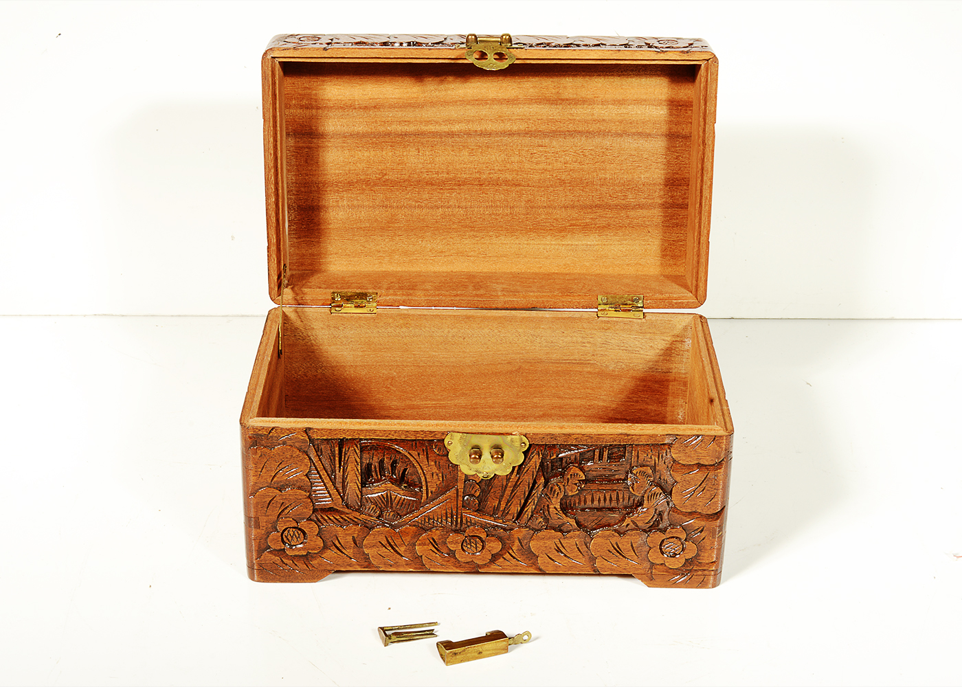 Chinese Carved Camphor Wood Jewelry Box