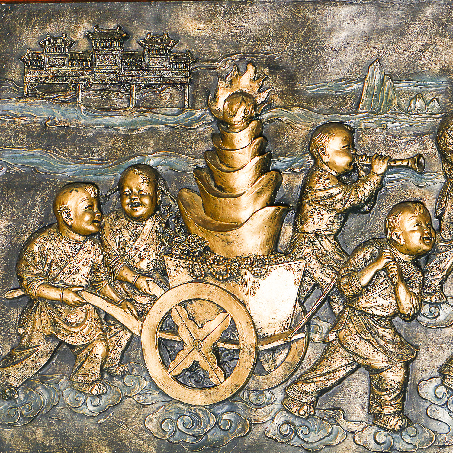 Large Scale Faux Bronze Chinese Wall Panel