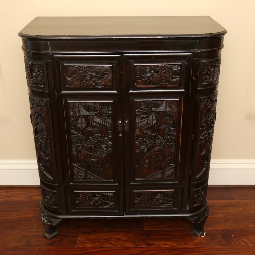 Carved Chinese Bar Cabinet