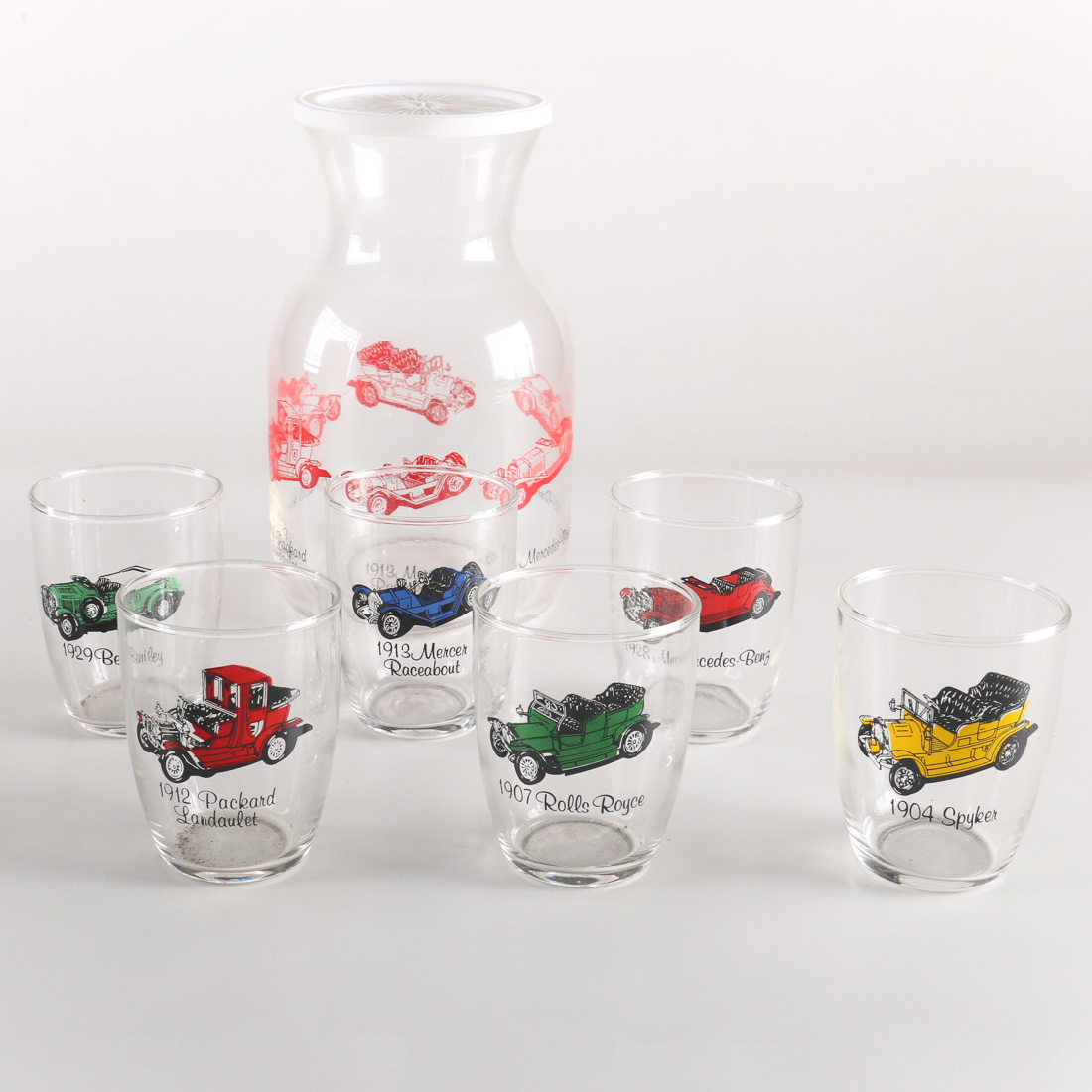 Seven Piece Vintage Car Carafe and Glass Set