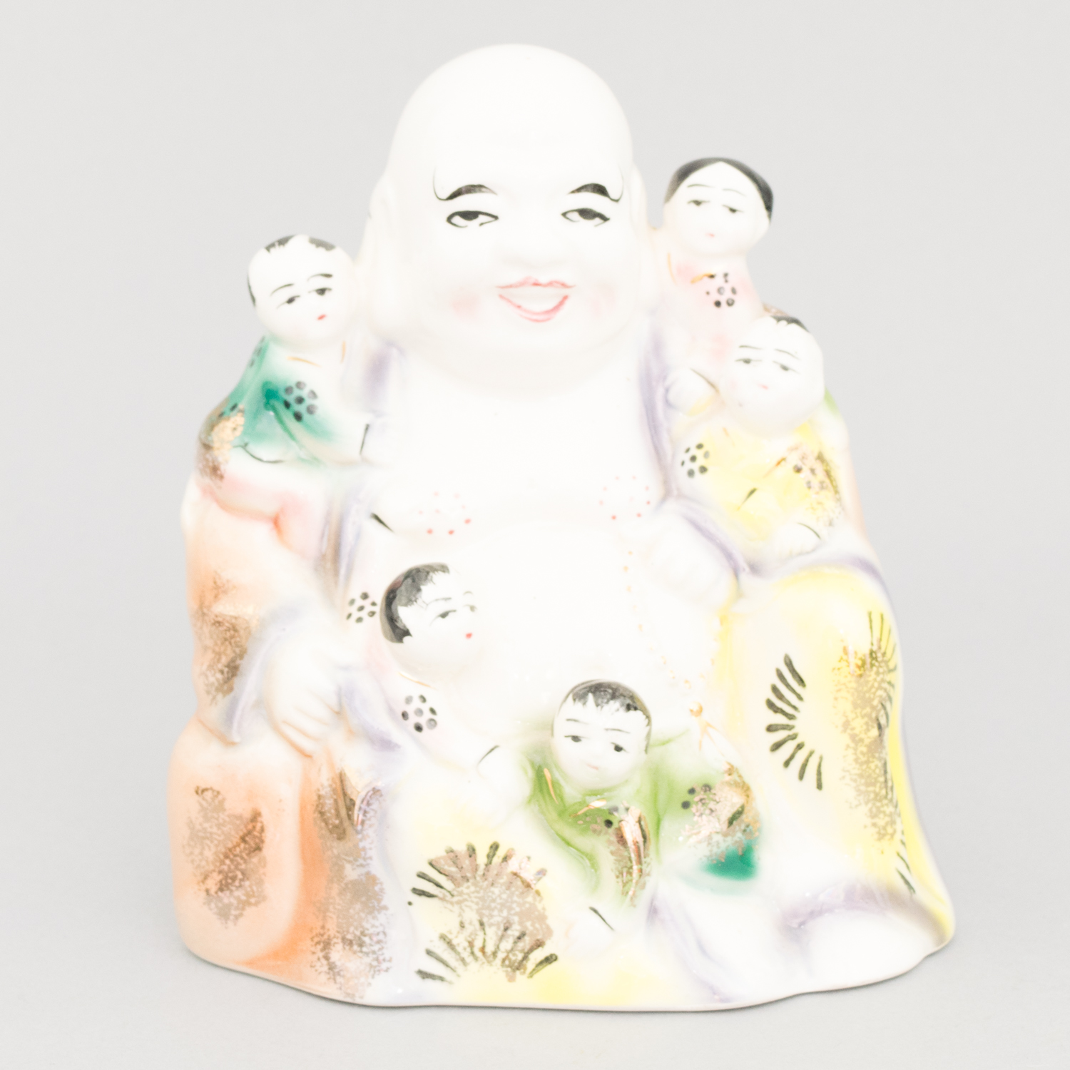 Three Happy Budai with Children Figurines