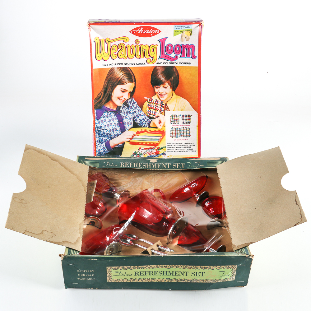 Vintage Weaving Loom and Refreshment Set