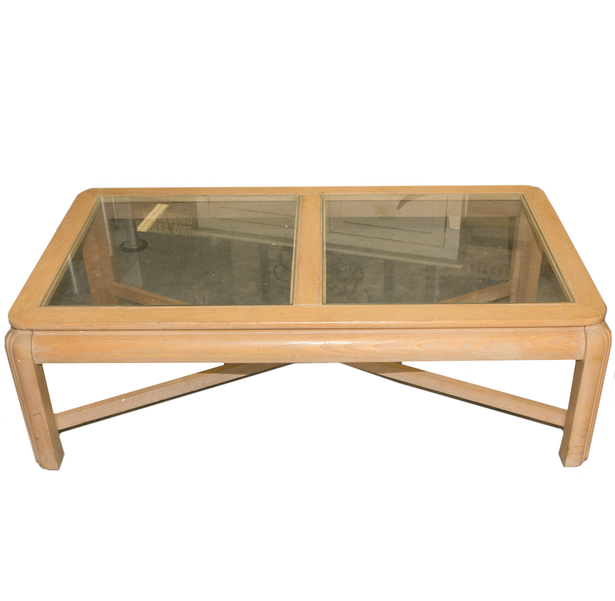 Modern Glass Top Oak Coffee Table