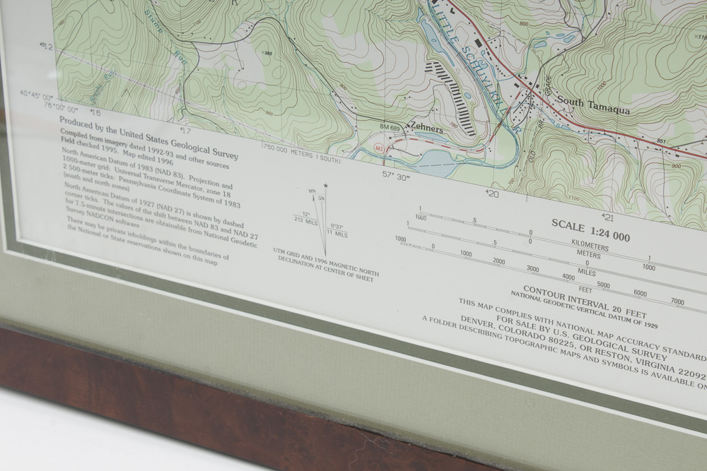 Framed Topographic Map of Tamaqua, Pennsylvania