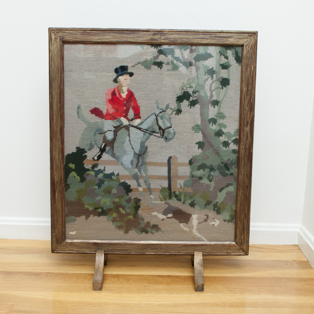 Vintage Needlepoint Fox Hunt Scene