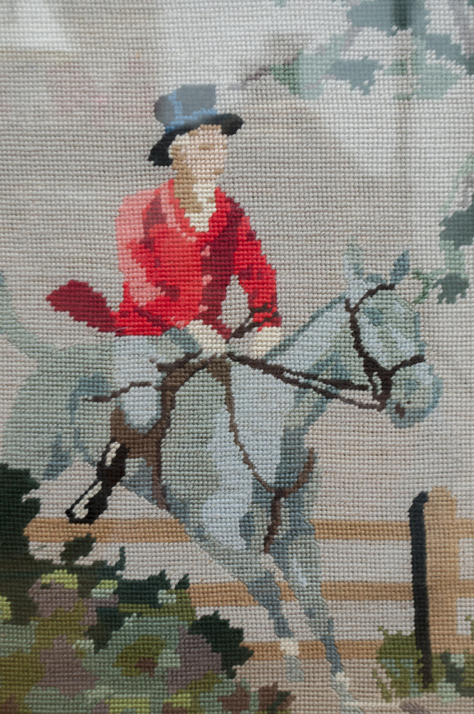 Vintage Needlepoint Fox Hunt Scene
