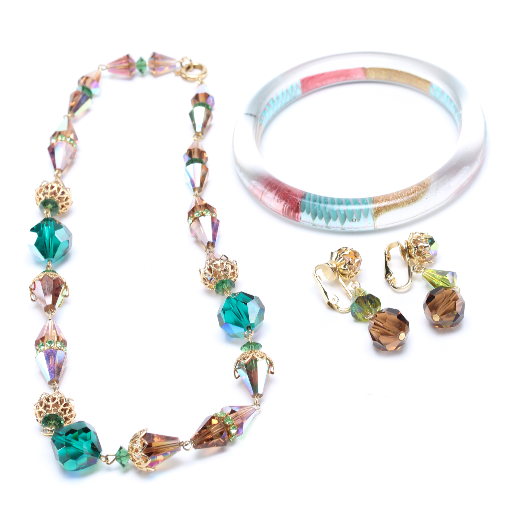 Art Glass Bracelet Necklace and Earrings