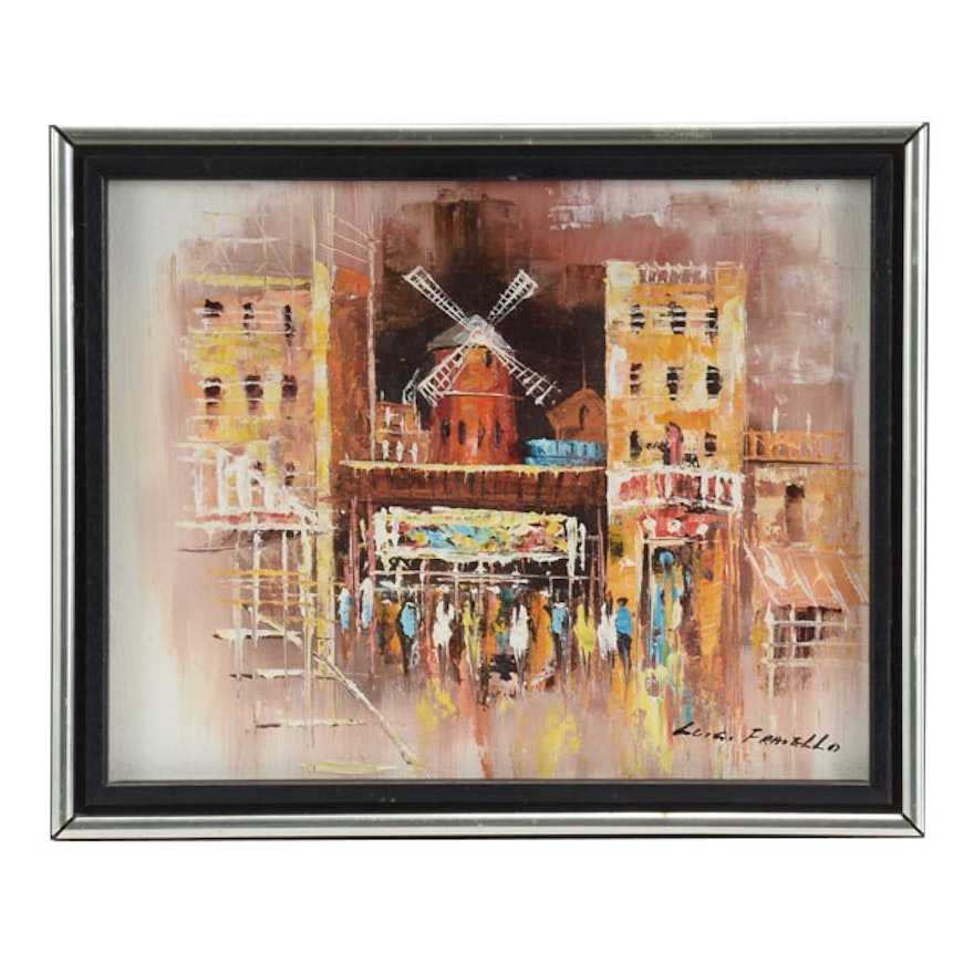 Luigi Fratello Original Oil on Canvas Moulin Rouge Street Scene