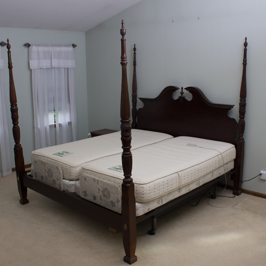 Federal Style Dark Walnut California King Bed Frame With Adjustable Mattress