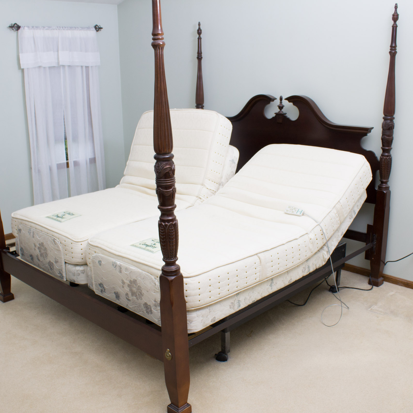 Federal Style Dark Walnut California King Bed Frame With Adjustable Mattress
