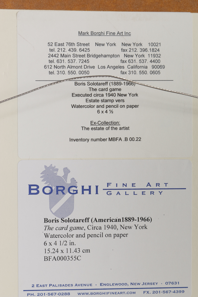 Boris Solotareff Mixed Media on Paper "The Card Game"