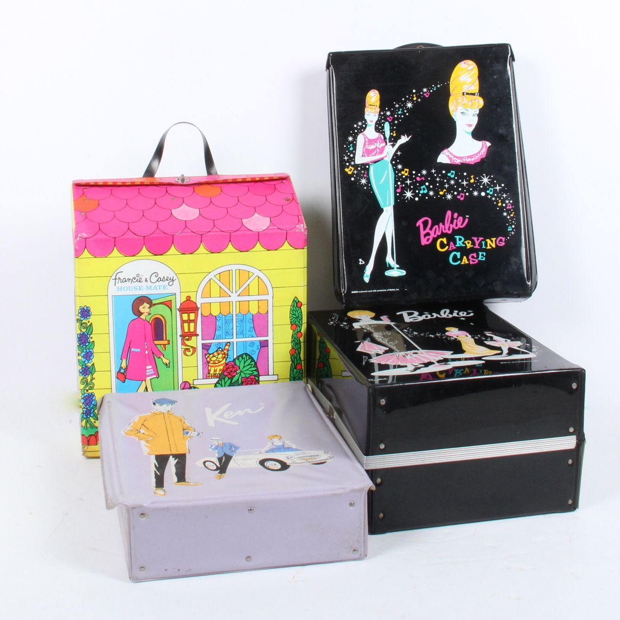 Barbie Carrying Cases, Ken Carrying Case, and "Francie and Casey House Mate" Carrying Case