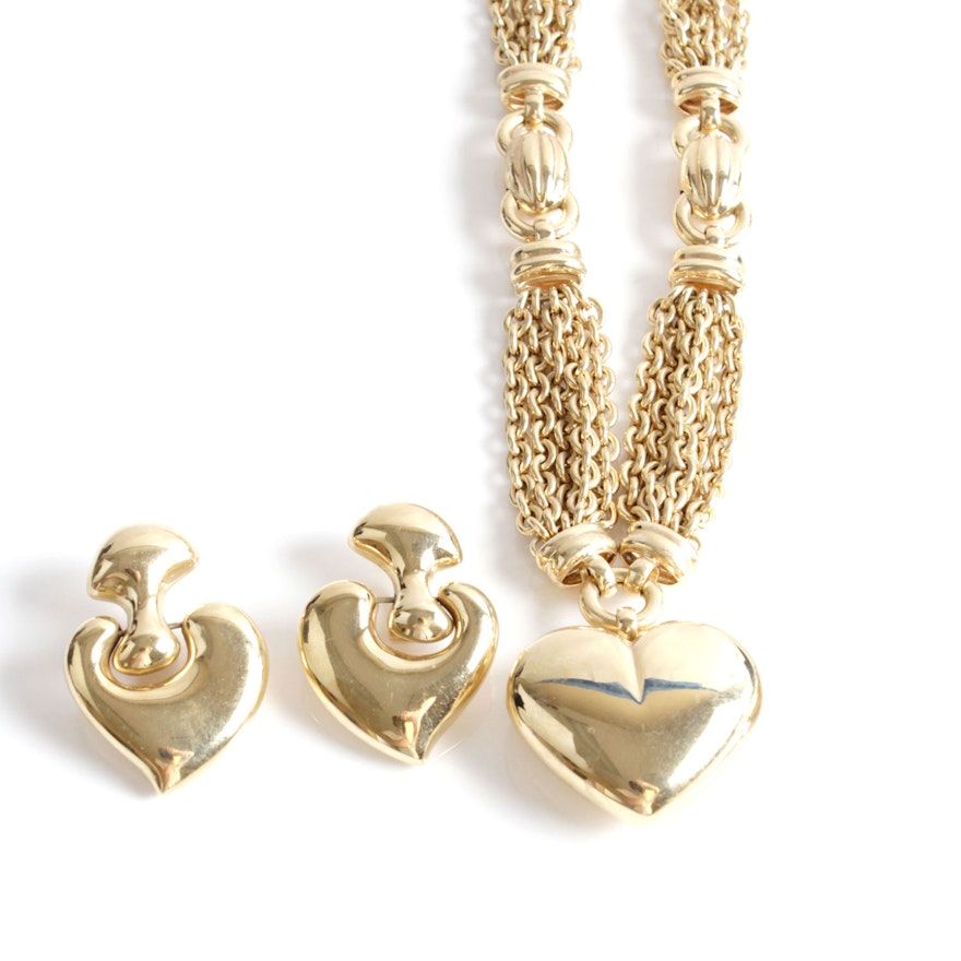 Giulio Marotto 18K Yellow Gold Heart Necklace and Earrings