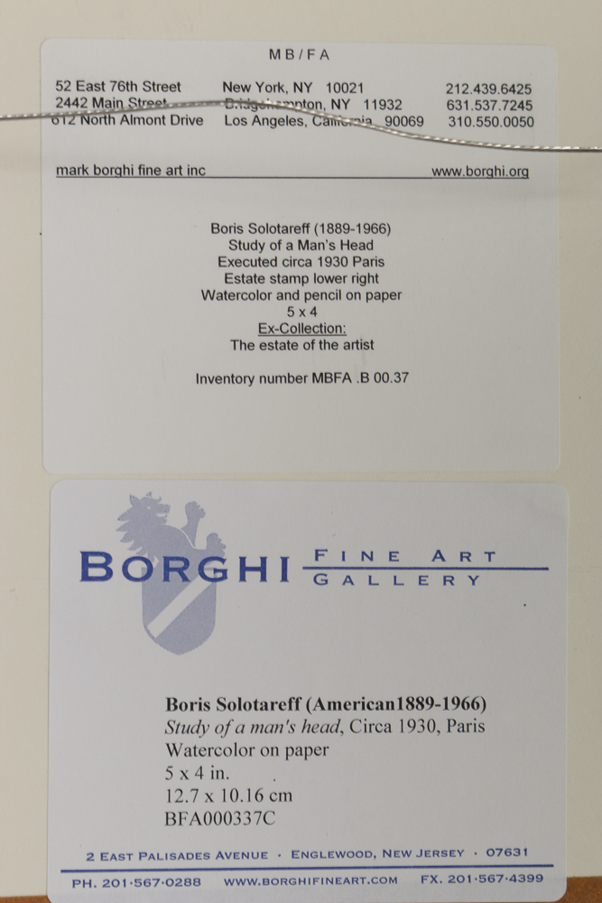 Boris Solotareff Watercolor Painting on Paper "Study of a Man's Head"