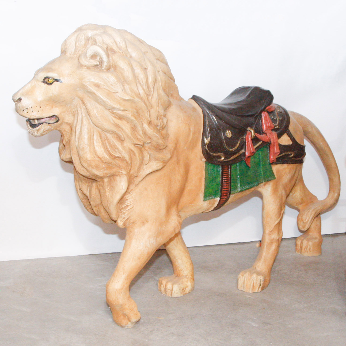 Life-Size Fiberglass Lion Statue with Saddle
