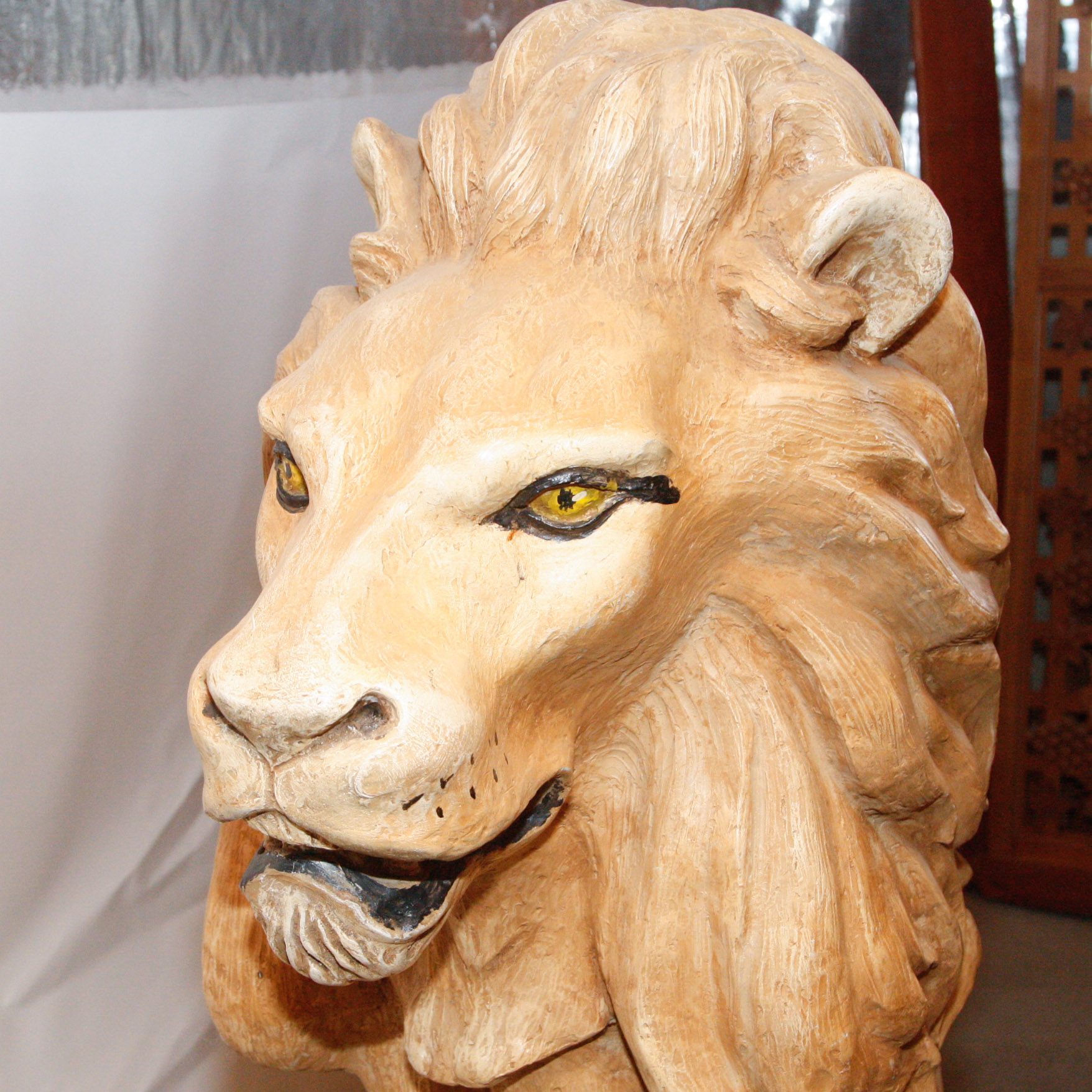 Life-Size Fiberglass Lion Statue with Saddle