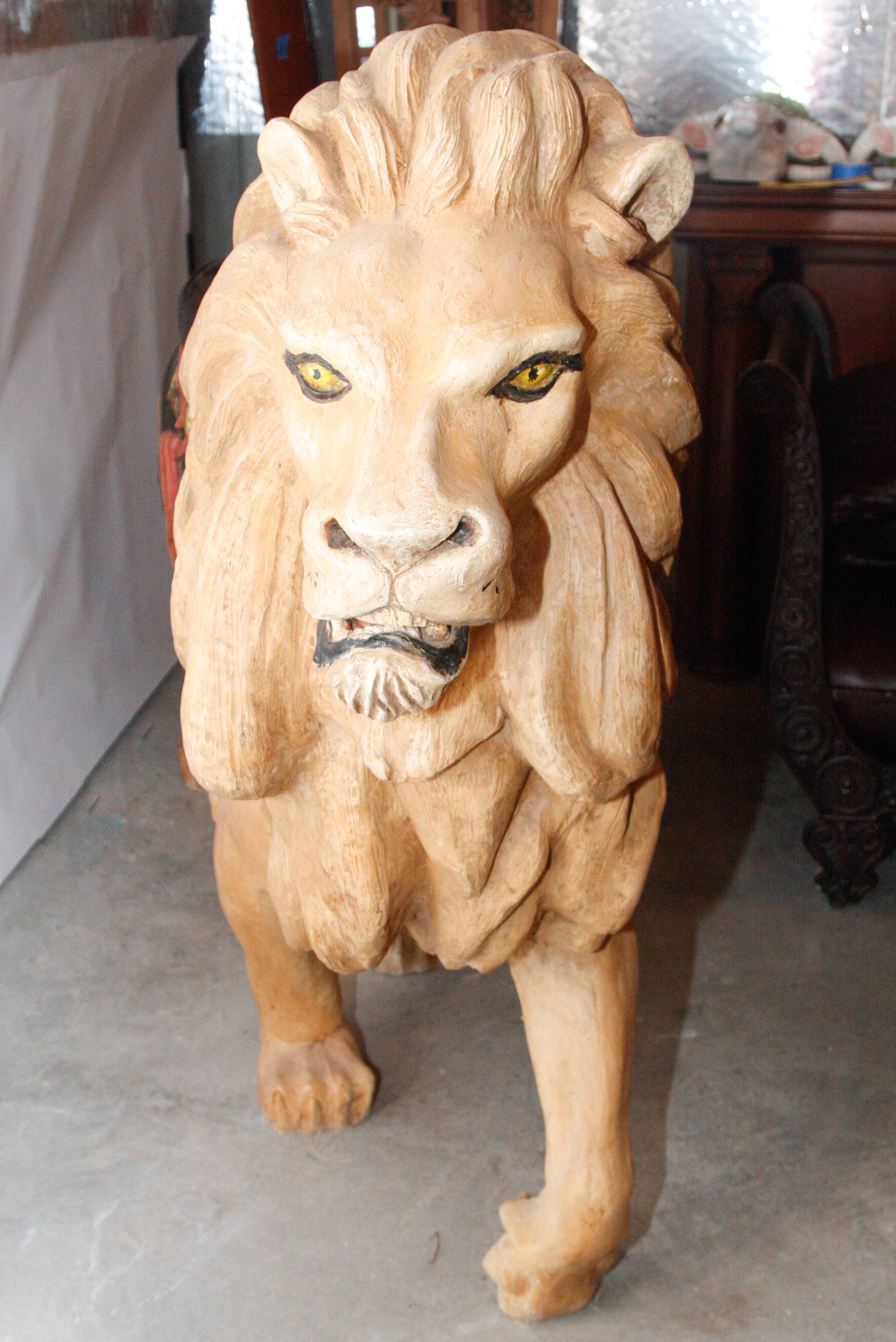 Life-Size Fiberglass Lion Statue with Saddle