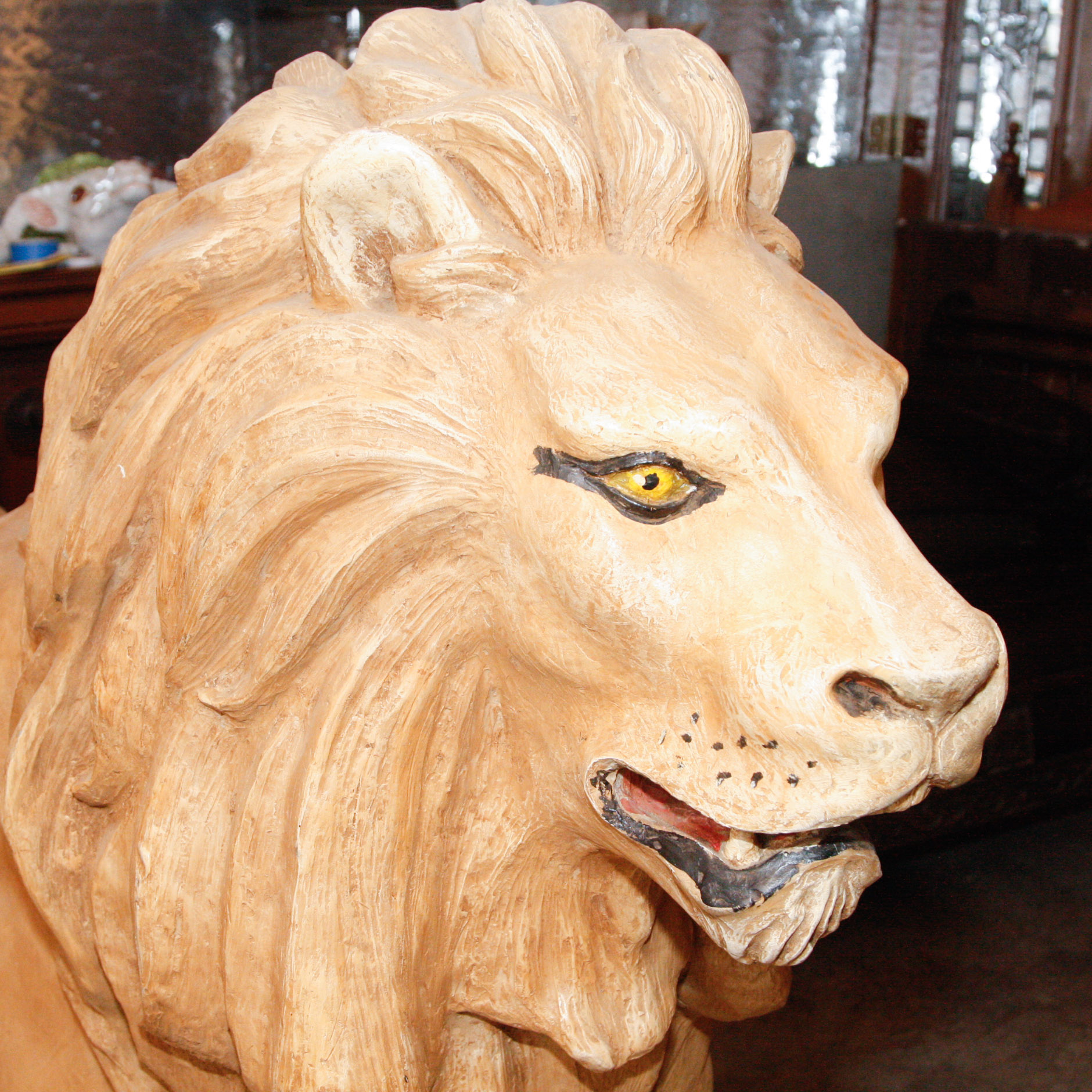 Life-Size Fiberglass Lion Statue with Saddle