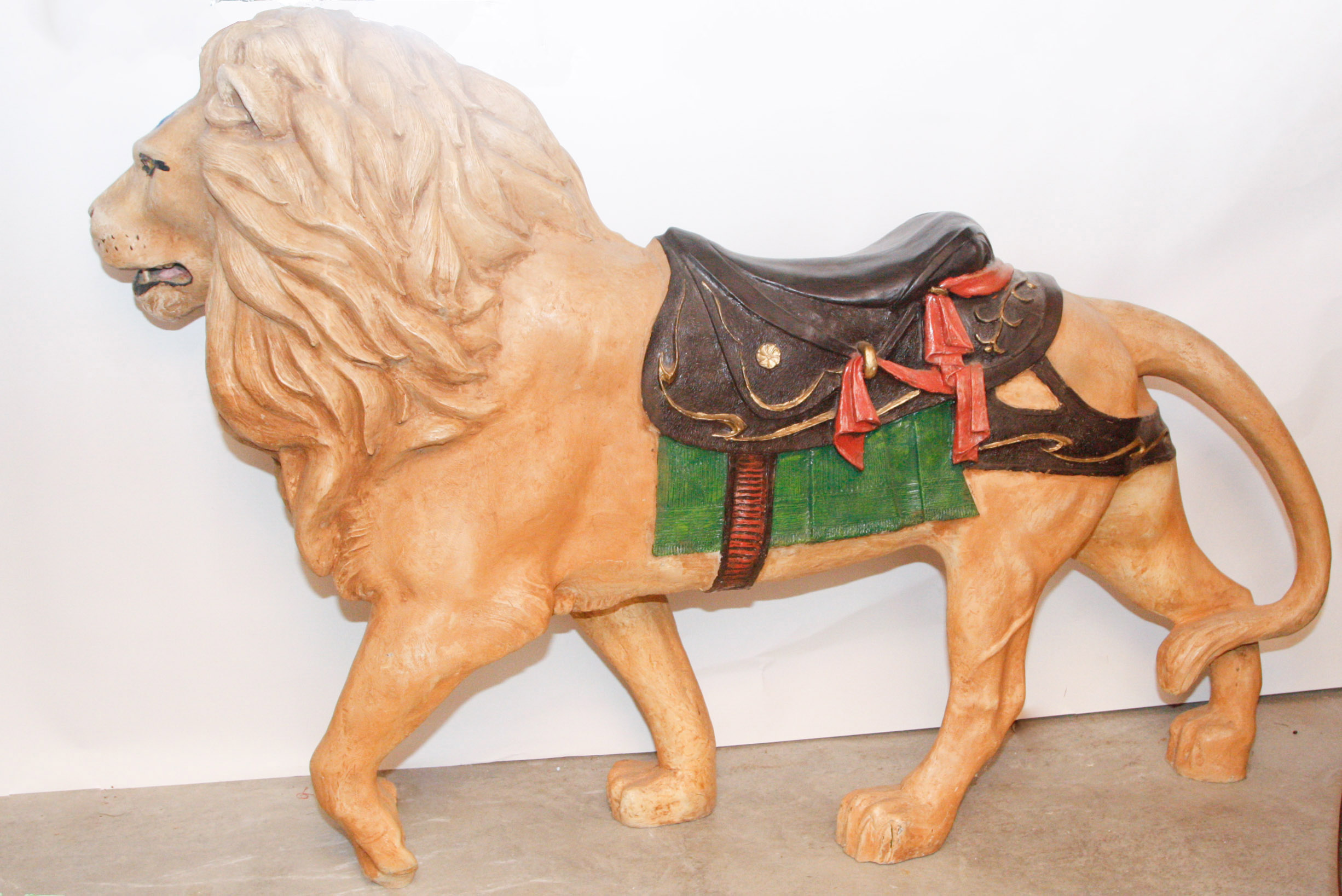 Life-Size Fiberglass Lion Statue with Saddle