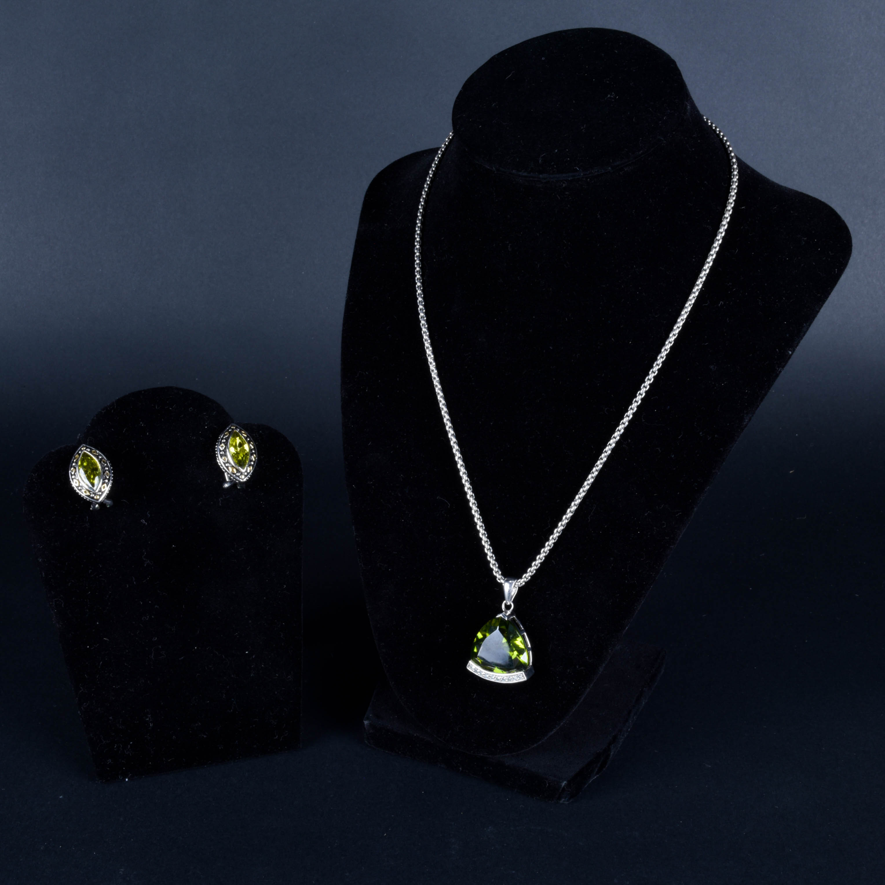 Sara Botello Sterling Necklace with Pendant and Earrings