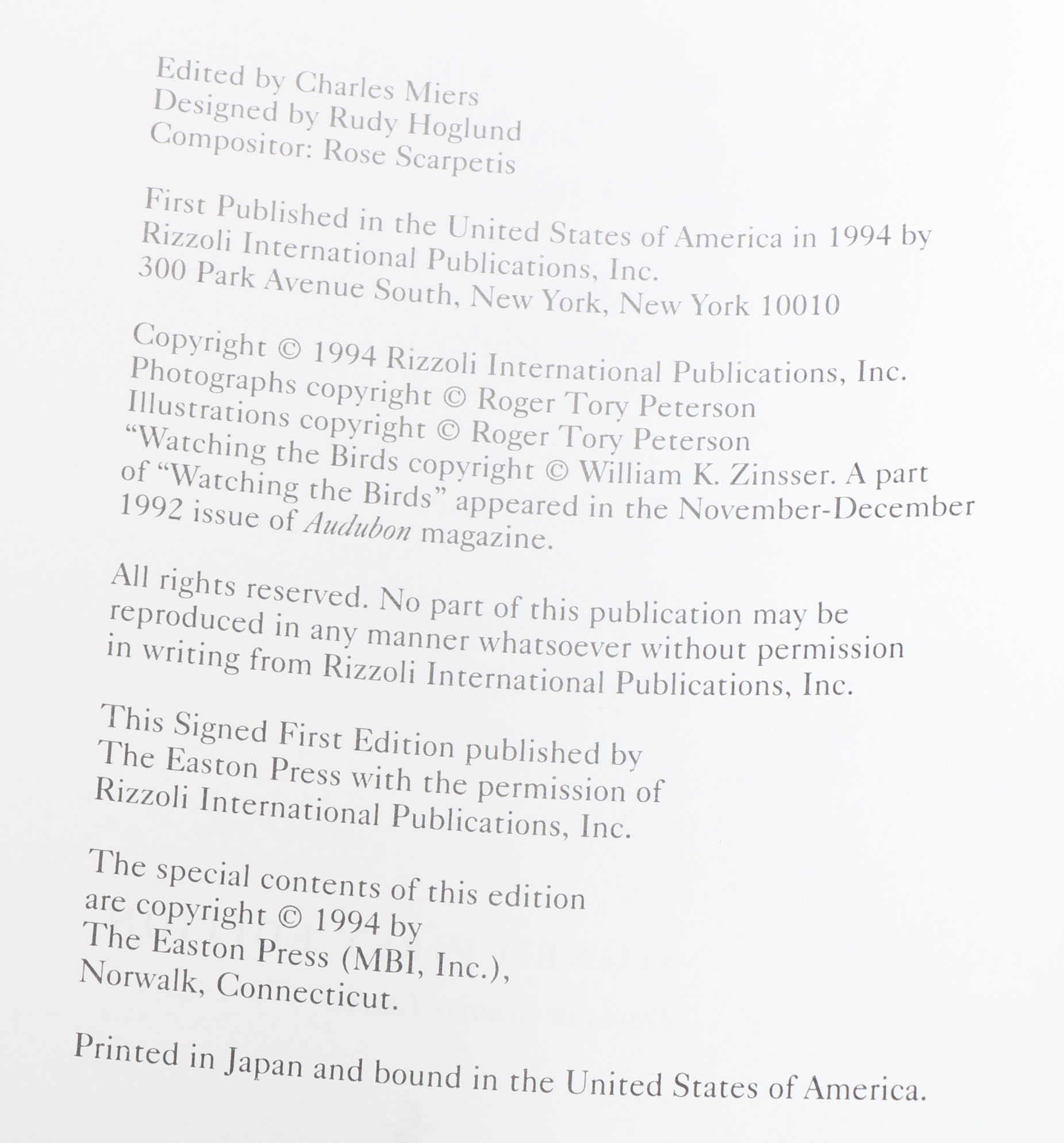 First Edition "Roger Tory Peterson:  The Art and Photography of the World's Foremost Birder"