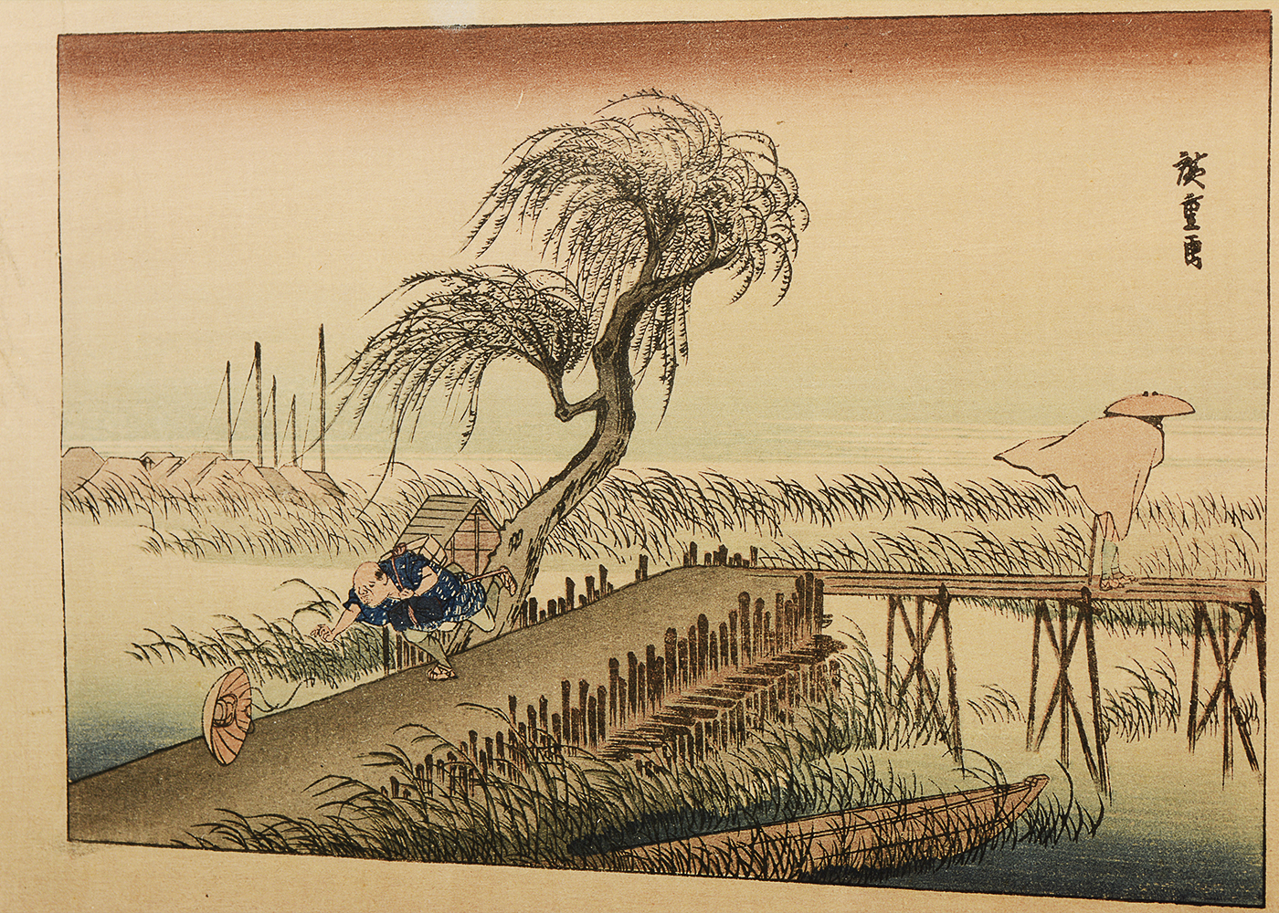 Japanese Reproduction Woodblock After Utagawa Hiroshige's "Mie River at Yokkaichi"