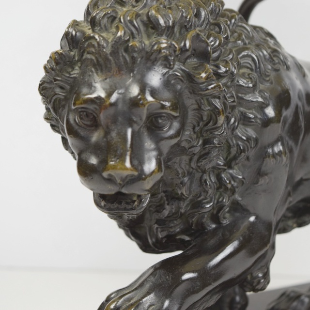 Antique Lion Table Lamp with Silk Shade
