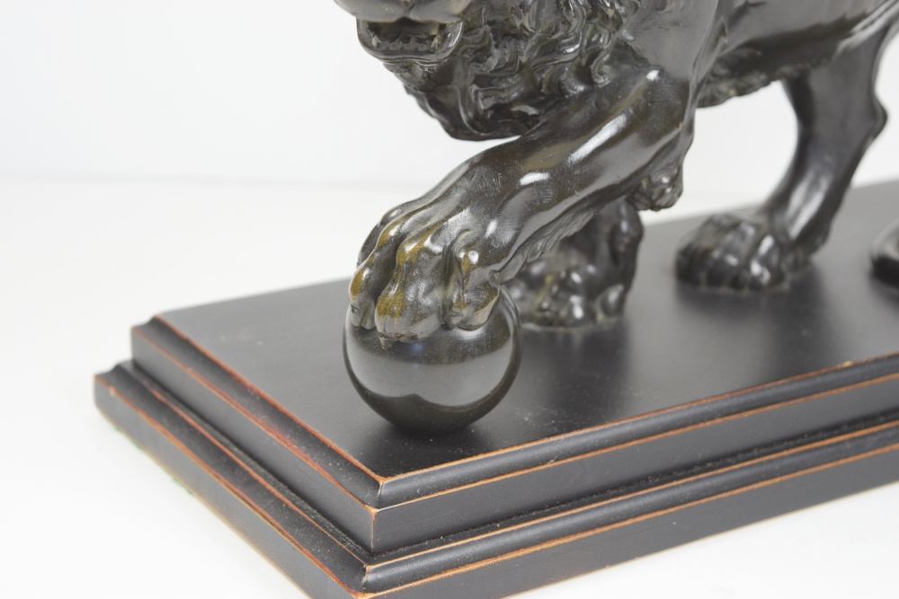 Antique Lion Table Lamp with Silk Shade