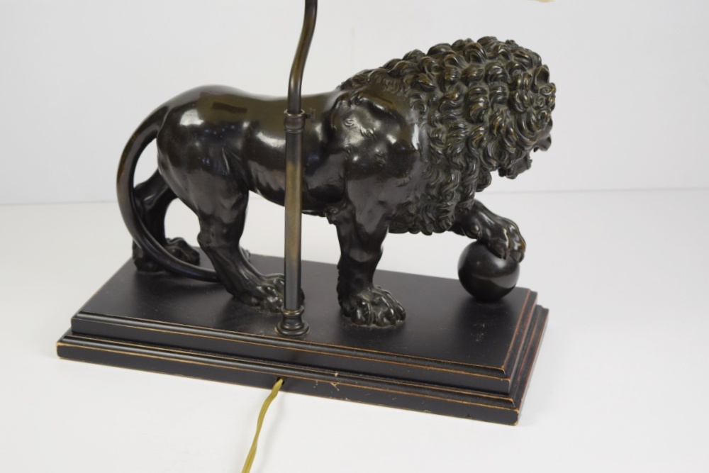 Antique Lion Table Lamp with Silk Shade