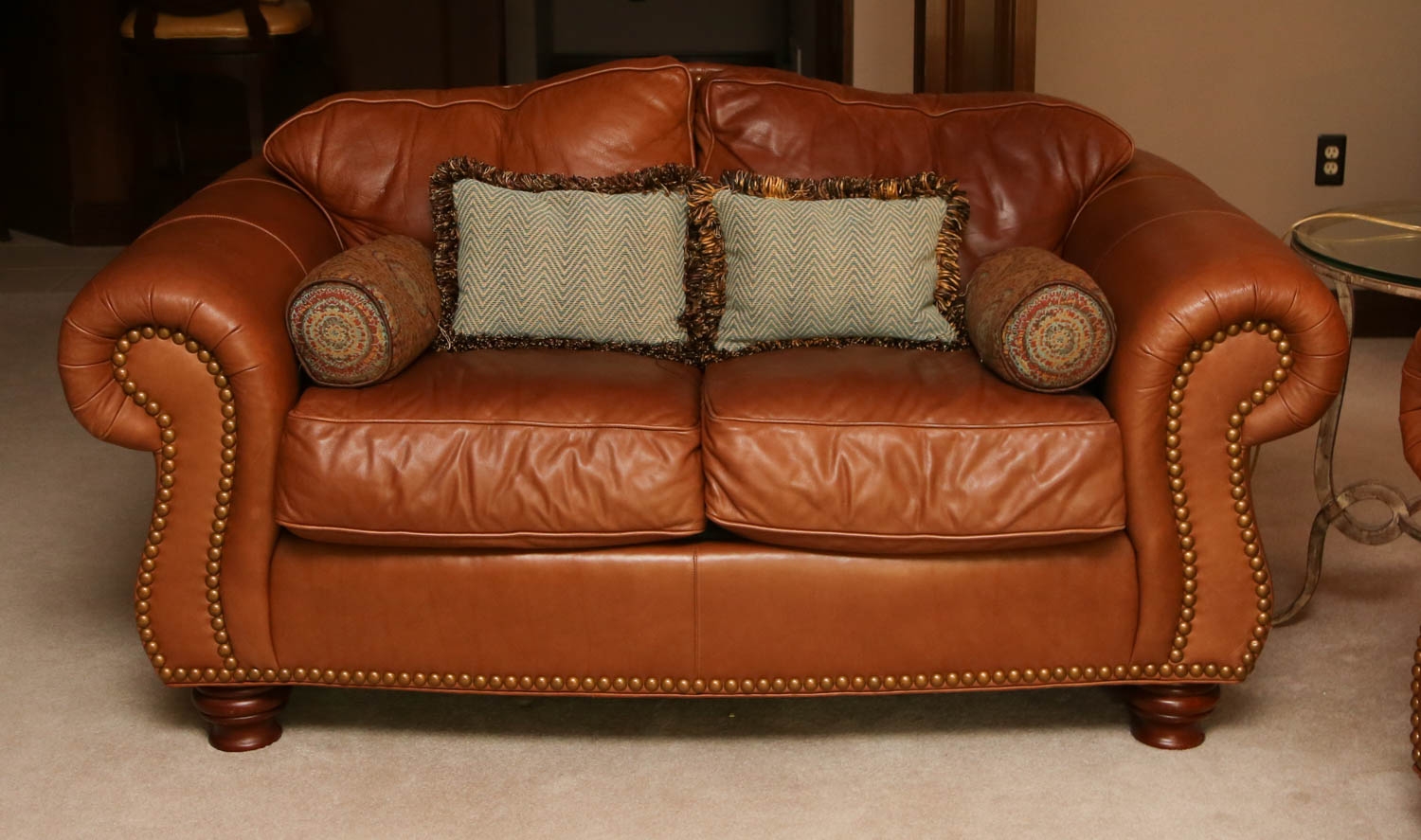 Thomasville Tan Leather Loveseat