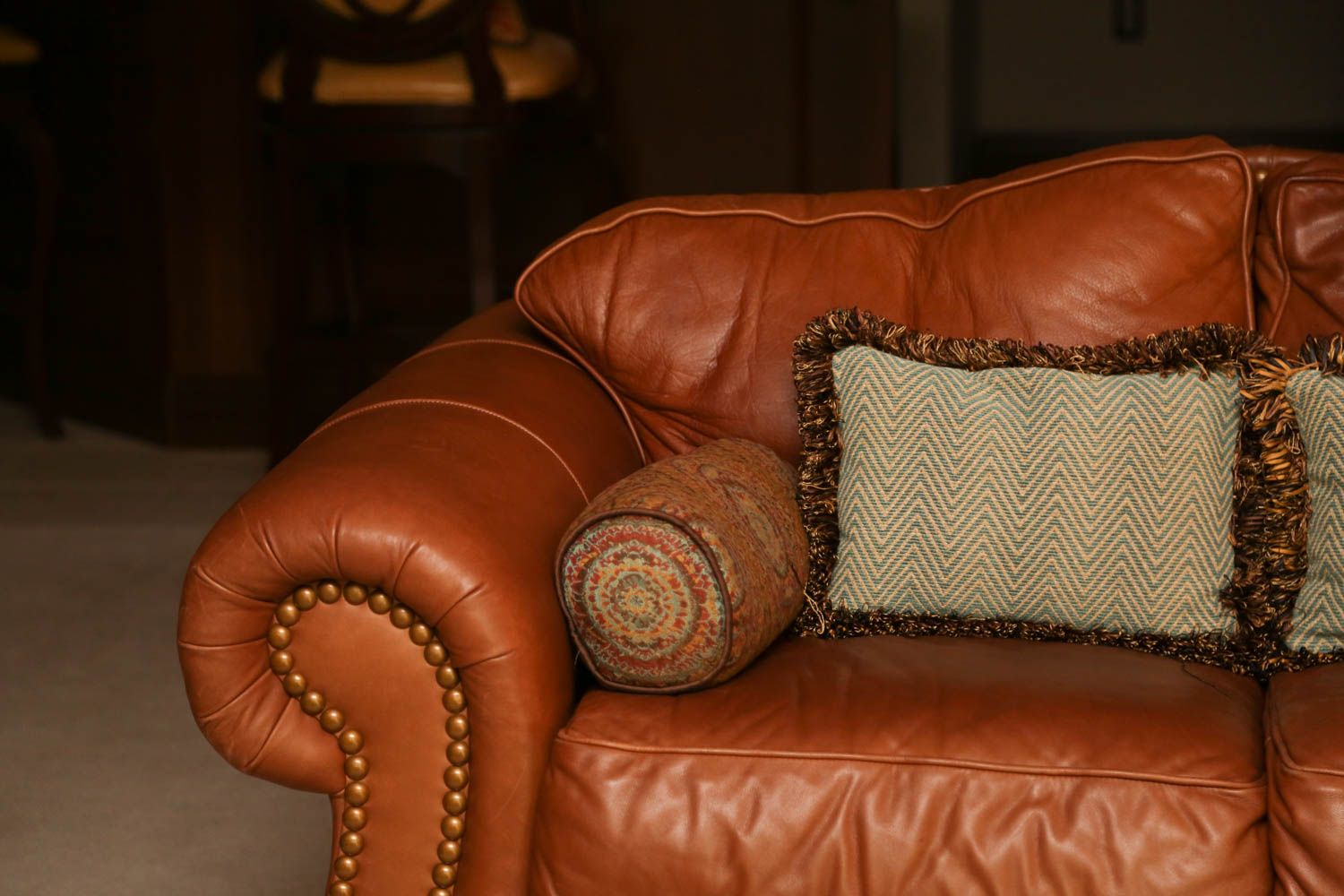 Thomasville Tan Leather Loveseat